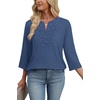 image:imageWIHOLL 34 Length Sleeve Womens Tops Boho V Neck Lace Shirt Trendy Blouses Dressy Casual Vacation Clothes S3XL04  Deep Blue