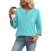 image:imageWIHOLL 34 Length Sleeve Womens Tops Boho V Neck Lace Shirt Trendy Blouses Dressy Casual Vacation Clothes S3XL04  Light Mint Green