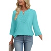 image:imageWIHOLL 34 Length Sleeve Womens Tops Boho V Neck Lace Shirt Trendy Blouses Dressy Casual Vacation Clothes S3XL04  Light Mint Green