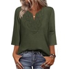 image:imageWIHOLL 34 Length Sleeve Womens Tops Boho V Neck Lace Shirt Trendy Blouses Dressy Casual Vacation Clothes S3XL05  Army Green