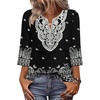 image:imageWIHOLL 34 Length Sleeve Womens Tops Boho V Neck Lace Shirt Trendy Blouses Dressy Casual Vacation Clothes S3XL05  Black Boho Print