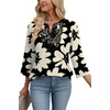 image:imageWIHOLL 34 Length Sleeve Womens Tops Boho V Neck Lace Shirt Trendy Blouses Dressy Casual Vacation Clothes S3XL05  Black Floral