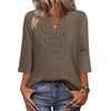 image:imageWIHOLL 34 Length Sleeve Womens Tops Boho V Neck Lace Shirt Trendy Blouses Dressy Casual Vacation Clothes S3XL05  Coffee Brown