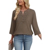 image:imageWIHOLL 34 Length Sleeve Womens Tops Boho V Neck Lace Shirt Trendy Blouses Dressy Casual Vacation Clothes S3XL05  Coffee Brown