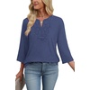 image:imageWIHOLL 34 Length Sleeve Womens Tops Boho V Neck Lace Shirt Trendy Blouses Dressy Casual Vacation Clothes S3XL05  Denim Blue