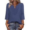 image:imageWIHOLL 34 Length Sleeve Womens Tops Boho V Neck Lace Shirt Trendy Blouses Dressy Casual Vacation Clothes S3XL05  Denim Blue