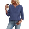 image:imageWIHOLL 34 Length Sleeve Womens Tops Boho V Neck Lace Shirt Trendy Blouses Dressy Casual Vacation Clothes S3XL05  Denim Blue