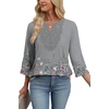 image:imageWIHOLL 34 Length Sleeve Womens Tops Boho V Neck Lace Shirt Trendy Blouses Dressy Casual Vacation Clothes S3XL05  Floral Grey