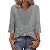image:imageWIHOLL 34 Length Sleeve Womens Tops Boho V Neck Lace Shirt Trendy Blouses Dressy Casual Vacation Clothes S3XL05  Floral Grey