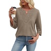 image:imageWIHOLL 34 Length Sleeve Womens Tops Boho V Neck Lace Shirt Trendy Blouses Dressy Casual Vacation Clothes S3XL05  Khaki