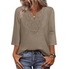 image:imageWIHOLL 34 Length Sleeve Womens Tops Boho V Neck Lace Shirt Trendy Blouses Dressy Casual Vacation Clothes S3XL05  Khaki
