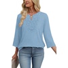 image:imageWIHOLL 34 Length Sleeve Womens Tops Boho V Neck Lace Shirt Trendy Blouses Dressy Casual Vacation Clothes S3XL05  Light Blue