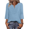 image:imageWIHOLL 34 Length Sleeve Womens Tops Boho V Neck Lace Shirt Trendy Blouses Dressy Casual Vacation Clothes S3XL05  Light Blue