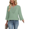 image:imageWIHOLL 34 Length Sleeve Womens Tops Boho V Neck Lace Shirt Trendy Blouses Dressy Casual Vacation Clothes S3XL05  Mint Green