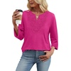 image:imageWIHOLL 34 Length Sleeve Womens Tops Boho V Neck Lace Shirt Trendy Blouses Dressy Casual Vacation Clothes S3XL05  Pink