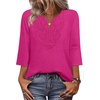 image:imageWIHOLL 34 Length Sleeve Womens Tops Boho V Neck Lace Shirt Trendy Blouses Dressy Casual Vacation Clothes S3XL05  Pink