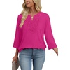 image:imageWIHOLL 34 Length Sleeve Womens Tops Boho V Neck Lace Shirt Trendy Blouses Dressy Casual Vacation Clothes S3XL05  Pink