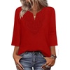 image:imageWIHOLL 34 Length Sleeve Womens Tops Boho V Neck Lace Shirt Trendy Blouses Dressy Casual Vacation Clothes S3XL05  Red