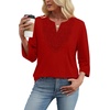 image:imageWIHOLL 34 Length Sleeve Womens Tops Boho V Neck Lace Shirt Trendy Blouses Dressy Casual Vacation Clothes S3XL05  Red