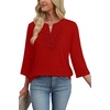 image:imageWIHOLL 34 Length Sleeve Womens Tops Boho V Neck Lace Shirt Trendy Blouses Dressy Casual Vacation Clothes S3XL05  Red