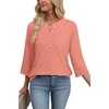 image:imageWIHOLL 34 Length Sleeve Womens Tops Boho V Neck Lace Shirt Trendy Blouses Dressy Casual Vacation Clothes S3XL06  Coral
