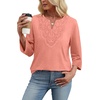 image:imageWIHOLL 34 Length Sleeve Womens Tops Boho V Neck Lace Shirt Trendy Blouses Dressy Casual Vacation Clothes S3XL06  Coral