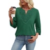 image:imageWIHOLL 34 Length Sleeve Womens Tops Boho V Neck Lace Shirt Trendy Blouses Dressy Casual Vacation Clothes S3XL08  Light Dark Green