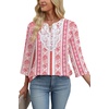 image:imageWIHOLL 34 Length Sleeve Womens Tops Boho V Neck Lace Shirt Trendy Blouses Dressy Casual Vacation Clothes S3XL08  Pink Stripe