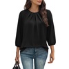 image:imageWIHOLL 34 Length Sleeve Womens Tops Pleated Front Crew Neck Blouses Dressy Casual Business Casual Spring Summer Shirts S3XL02  Black