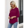 image:imageWIHOLL 34 Length Sleeve Womens Tops Pleated Front Crew Neck Blouses Dressy Casual Business Casual Spring Summer Shirts S3XL04  Purple Red