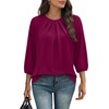 image:imageWIHOLL 34 Length Sleeve Womens Tops Pleated Front Crew Neck Blouses Dressy Casual Business Casual Spring Summer Shirts S3XL04  Purple Red