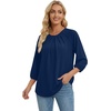 image:imageWIHOLL 34 Length Sleeve Womens Tops Pleated Front Crew Neck Blouses Dressy Casual Business Casual Spring Summer Shirts S3XL05  Navy Blue