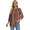 image:imageWIHOLL 34 Length Sleeve Womens Tops Pleated Front Crew Neck Blouses Dressy Casual Business Casual Spring Summer Shirts S3XL09  Brown Tribal