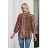 image:imageWIHOLL 34 Length Sleeve Womens Tops Pleated Front Crew Neck Blouses Dressy Casual Business Casual Spring Summer Shirts S3XL09  Brown Tribal