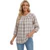 image:imageWIHOLL 34 Length Sleeve Womens Tops Pleated Front Crew Neck Blouses Dressy Casual Business Casual Spring Summer Shirts S3XL11  Beige Plaid