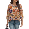 image:imageWIHOLL 34 Length Sleeve Womens Tops Pleated Front Crew Neck Blouses Dressy Casual Business Casual Spring Summer Shirts S3XL16  Beige Retro Floral