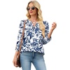 image:imageWIHOLL 34 Length Sleeve Womens Tops with Button Cuffs Dressy Casual V Neck Summer Outfits Early Fall Fashion Spring Clothes01  Blue Floral Print