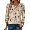 image:imageWIHOLL 34 Length Sleeve Womens Tops with Button Cuffs Dressy Casual V Neck Summer Outfits Early Fall Fashion Spring Clothes02  Beige Print