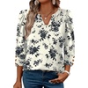 image:imageWIHOLL 34 Length Sleeve Womens Tops with Button Cuffs Dressy Casual V Neck Summer Outfits Early Fall Fashion Spring Clothes02  Black Floral Print