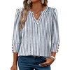 image:imageWIHOLL 34 Length Sleeve Womens Tops with Button Cuffs Dressy Casual V Neck Summer Outfits Early Fall Fashion Spring Clothes02  Blue Stripe