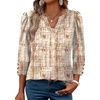 image:imageWIHOLL 34 Length Sleeve Womens Tops with Button Cuffs Dressy Casual V Neck Summer Outfits Early Fall Fashion Spring Clothes02  Brown Print