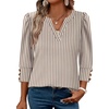 image:imageWIHOLL 34 Length Sleeve Womens Tops with Button Cuffs Dressy Casual V Neck Summer Outfits Early Fall Fashion Spring Clothes02  Coffee Stripe