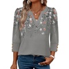 image:imageWIHOLL 34 Length Sleeve Womens Tops with Button Cuffs Dressy Casual V Neck Summer Outfits Early Fall Fashion Spring Clothes02  Grey Floral