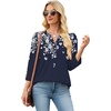 image:imageWIHOLL 34 Length Sleeve Womens Tops with Button Cuffs Dressy Casual V Neck Summer Outfits Early Fall Fashion Spring Clothes02  Navy White Floral