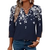 image:imageWIHOLL 34 Length Sleeve Womens Tops with Button Cuffs Dressy Casual V Neck Summer Outfits Early Fall Fashion Spring Clothes02  Navy White Floral