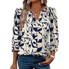 image:imageWIHOLL 34 Length Sleeve Womens Tops with Button Cuffs Dressy Casual V Neck Summer Outfits Early Fall Fashion Spring Clothes02  Navy White Print