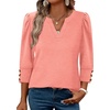 image:imageWIHOLL 34 Length Sleeve Womens Tops with Button Cuffs Dressy Casual V Neck Summer Outfits Early Fall Fashion Spring Clothes07  Coral