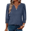 image:imageWIHOLL 34 Length Sleeve Womens Tops with Button Cuffs Dressy Casual V Neck Summer Outfits Early Fall Fashion Spring Clothes09  Blue