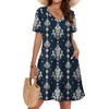 image:imageWIHOLL Boho Summer Dresses for Women Casual Loose T Shirt Dress with Pockets Beach Vacation Outfits S4XL05navy Ethnic