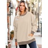 image:imageWIHOLL Crewneck Sweatshirts Women Pockets Long Sleeve Tops Fall FashionApricot Coffee